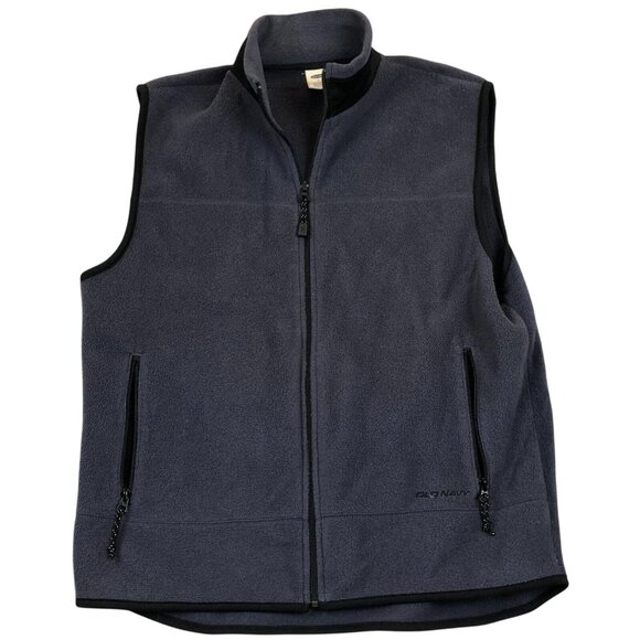 Old Navy Men's Fleece Zip Up Vest Large Navy Blue Mock Neck Zip Pockets - Picture 1 of 10
